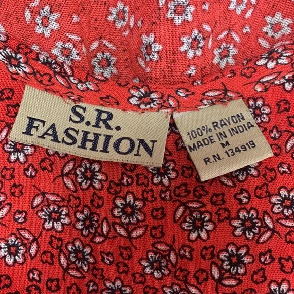 Boho Red Lace Print Long Sleeved Dress S R Fashion - Picture 9 of 13